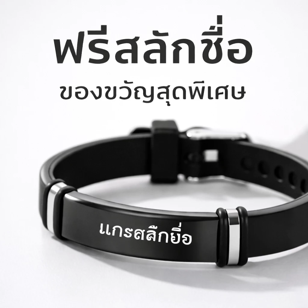 กำไลข้อมือสลักชื่อฟรี ดีไซน์สปอร์ต เท่ ใส่สบาย ปรับขนาดได้ ไม่ลอก ไม่ดำ กันน้ำ ของขวัญสุดพิเศษ