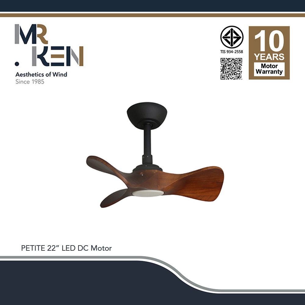 พัดลมเพดาน MR KEN รุ่น PETITE LED DC Motor ใบพัดไม้แท้ มีไฟ LED10W มี 3 เฉด พร้อมรีโมทคอนโทรล