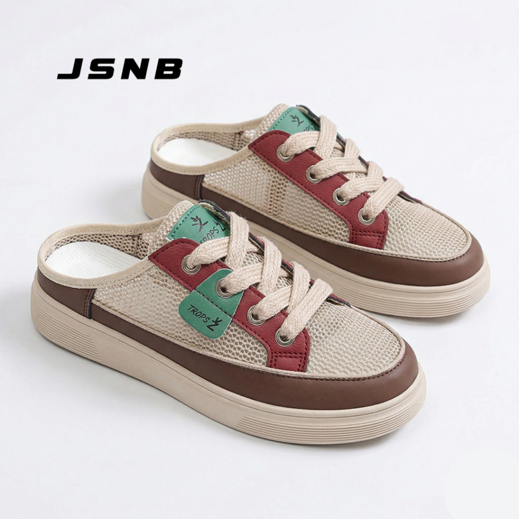 JSNB ส่งฟรี รองเท้าผ้าใบแบบเปิดส้นสไตล์เกาหลี พร้อมส่ง ผ้าใบแฟชั่นผู้หญิง ผ้าใบเหยียบส้น ระบายอากาศไ