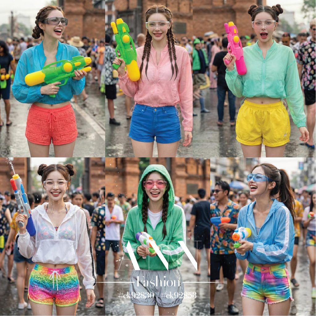(คละลาย) เสื้อสงกรานต์ผ้าร่ม แขนยาว แจ็คเก็ตแขนจั๊ม ซิปหน้า กันแดดใส่เล่นน้ำ มีหมวกและไม่มีหมวก  #ck92830 / #ck92853