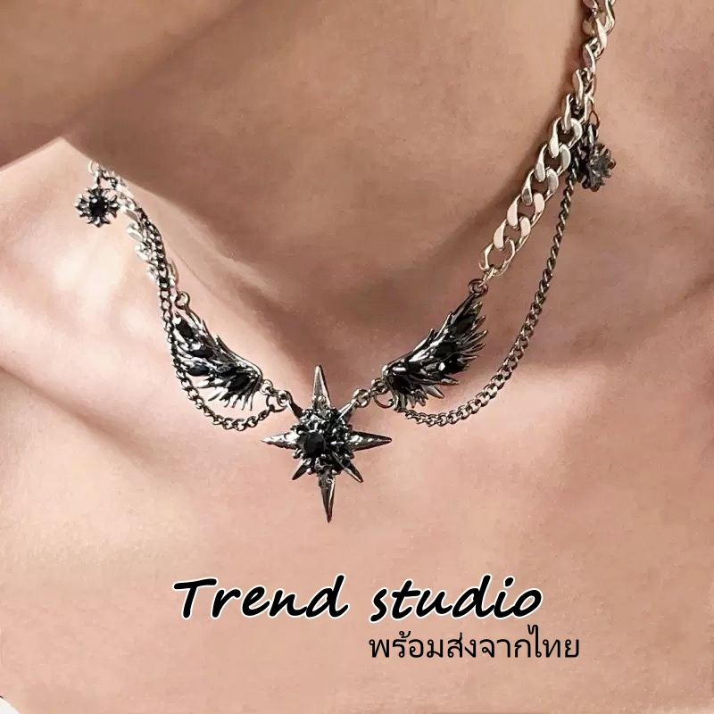 สร้อยคอปีกดาวสีเข้ม สร้อยคอสไตล์พังค์ สร้อยคอสไตล์ฮิปฮอป คุณภาพสูงและทนทาน สามารถสวมใส่ได้ทั้งชายและหญิง