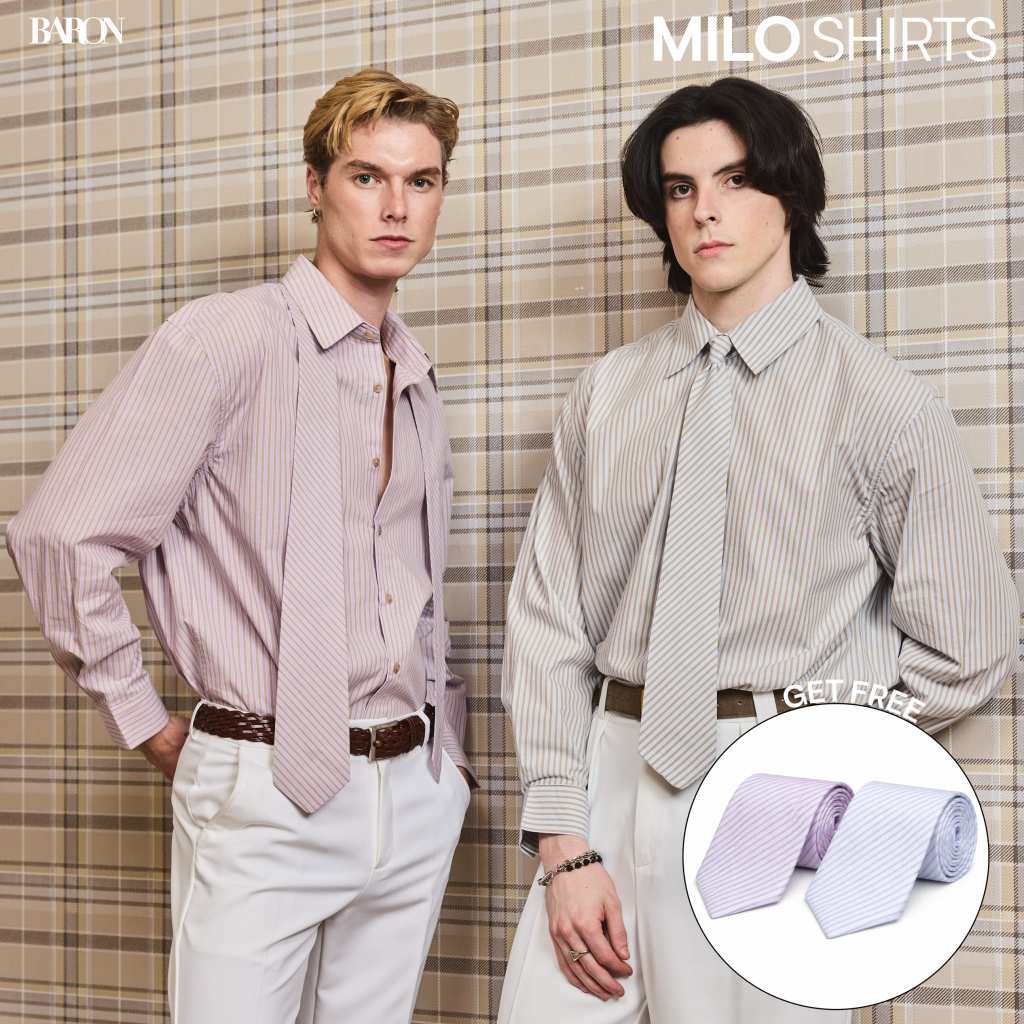 BARON - MILO SHIRTS เสื้อเชิ้ตแขนยาวลายริ้วสไตล์คลาสสิก พร้อมเนคไท