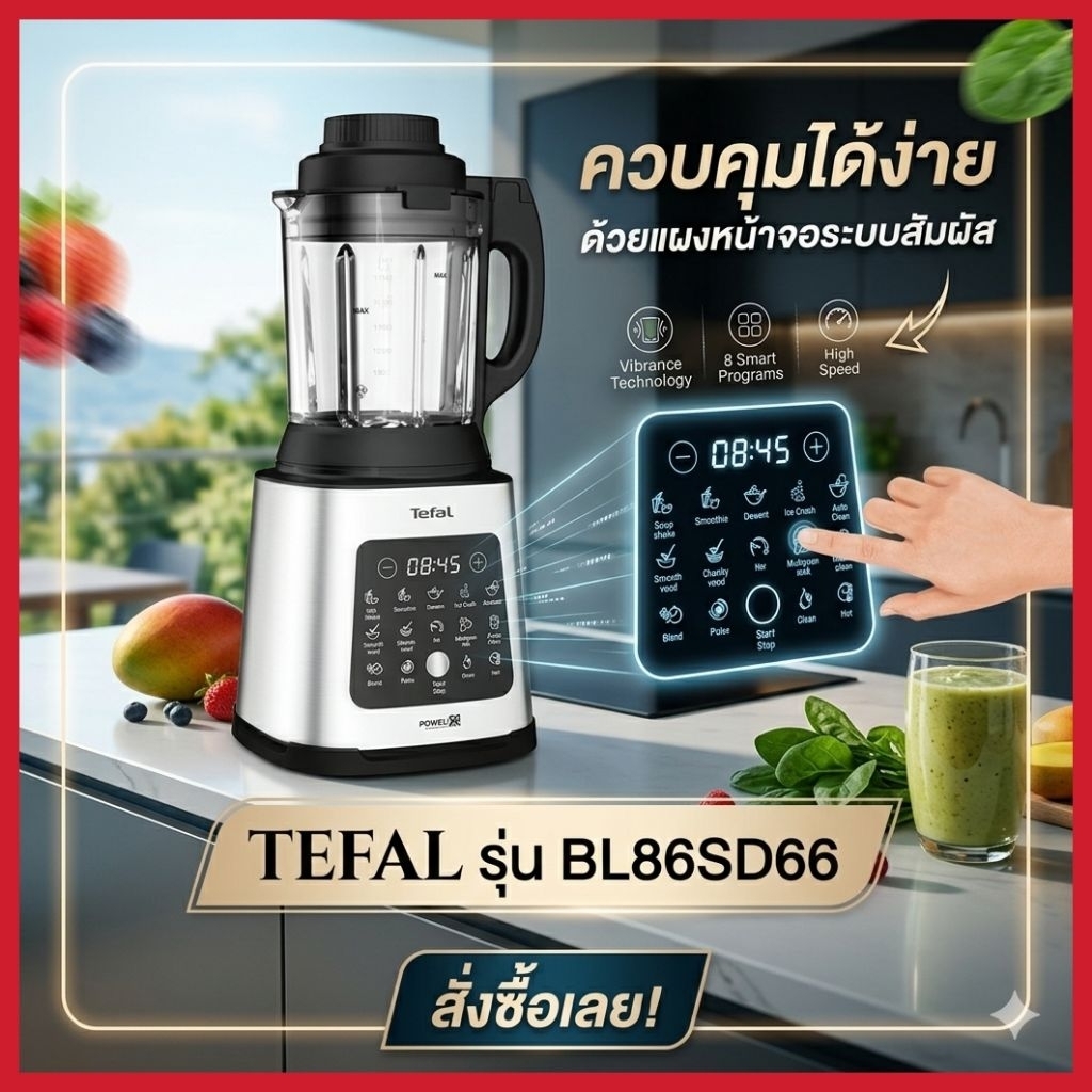 Tefal เครื่องปั่นร้อนเย็นพลังสูง PERFECTMIX COOK รุ่น BL83SD66