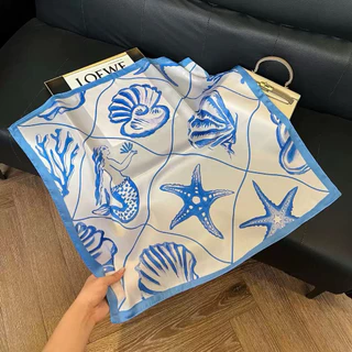 ผ้าพันคอซิลค์ มีให้เลือกกว่า 100 แบบผ้าโพกผม 70 ซม. ลายวินเทจ สายแฟ สงกรานต์ ทะเล [BD-SC]