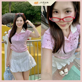 Jarika.shop - เสื้อเเขนสั้นผ้าร่องคอปก รุ่น Lovely ( เลิฟลี่ ) ( งานป้าย.. Jarika )