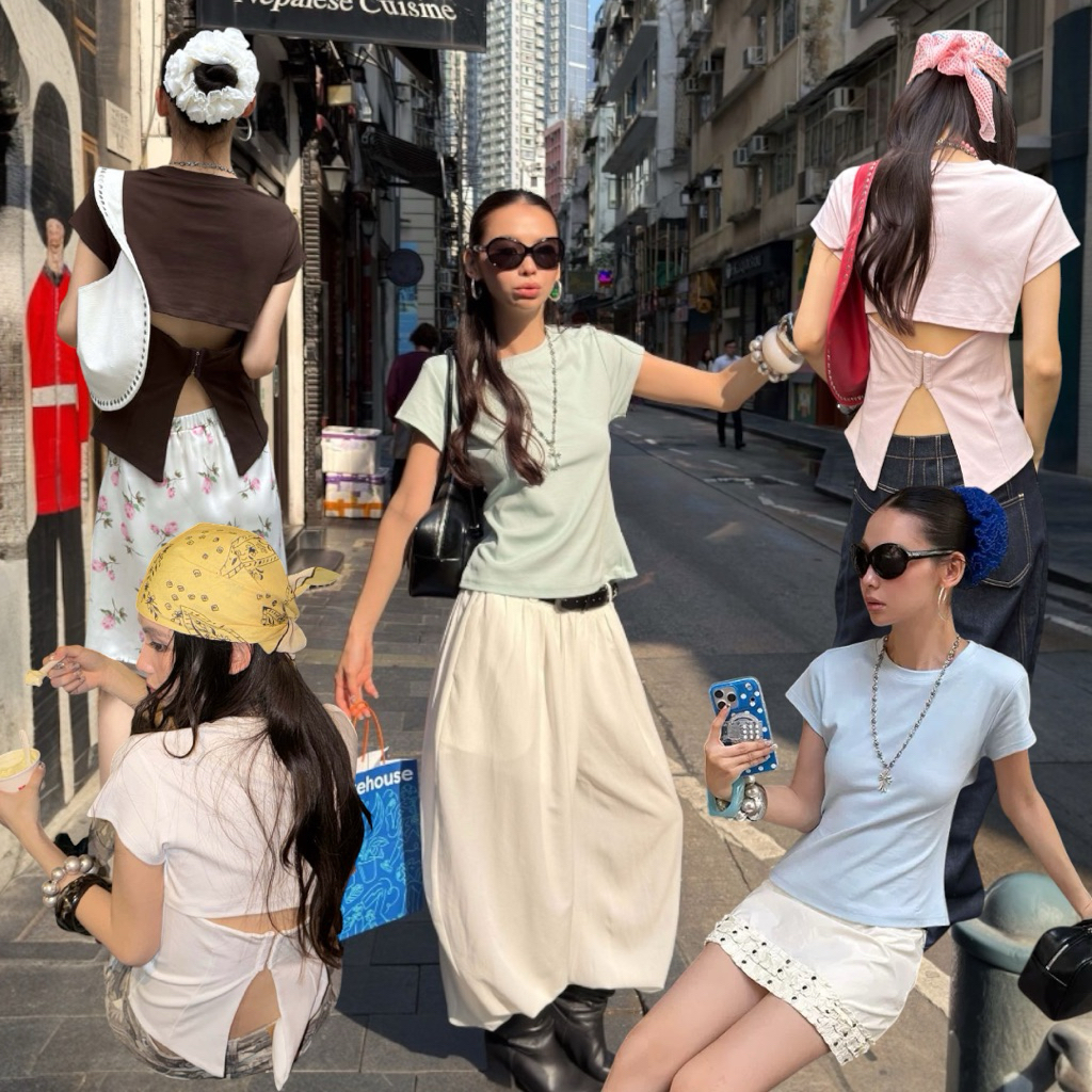ส่งด่วน 🛵 26T191 เสื้อยืด ดีเทลเปิดผ่าหลัง ใส่แล้วดูโดดเด่น