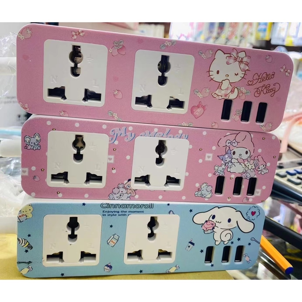 พร้อมส่งจากไทย ปลั๊กไฟคิตตี้ ช่องใช้งาน2ช่อง+3USB สายยาว 1.5 เมตร พกพาสะดวก ดีไซน์น่ารักคิวท์สุดๆ