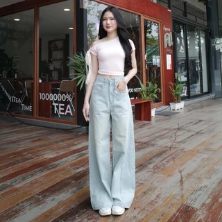 กางเกงยีนส์ขากระบอกใหญ่แต่งตะเข็บ รุ่น Vogue Jeans