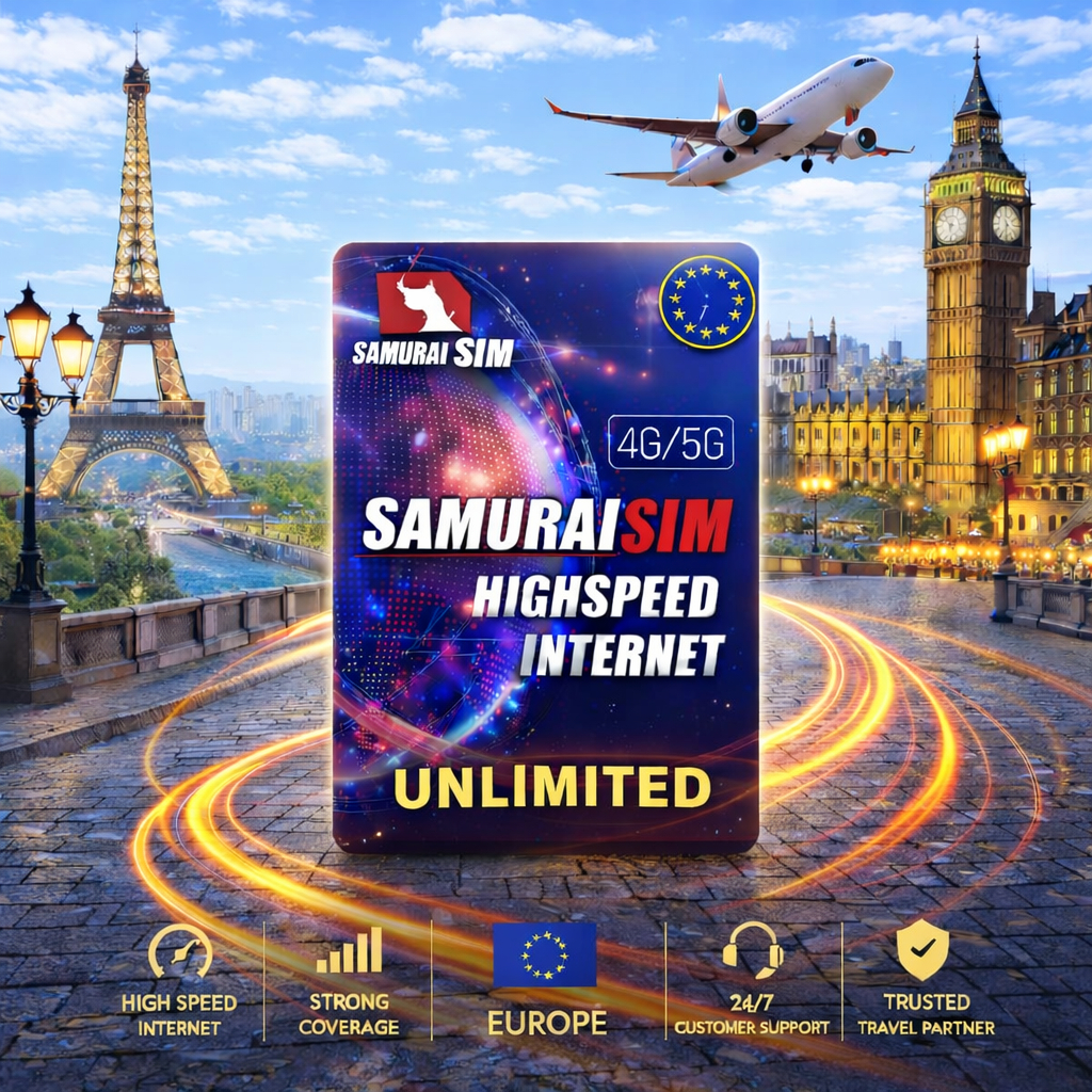 Samurai WiFi EUROPE SIM Unlimited ซิมเน็ต ซิมยุโรป 33 ประเทศ ใช้งานไม่จำกัด 10-30 วัน