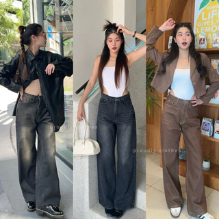 Proudly.bkk - wanwan jeans กางเกงยีนส์ขากระบอกใหญ่ วินเทจเอวสูงไม่มากสีเฟดฟอก