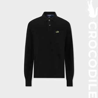 CROCODILE BLACK CUSTOM FIT POLO SHIRT LONG SLEEVE เสื้อโปโลส…