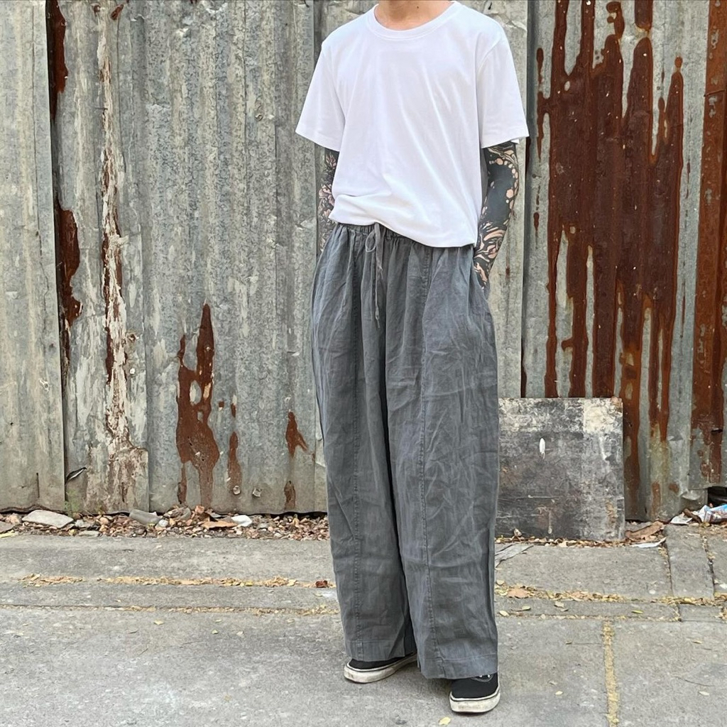 กางเกงลินิน OYSHO สีเทา ทรงหลวมใส่สบาย