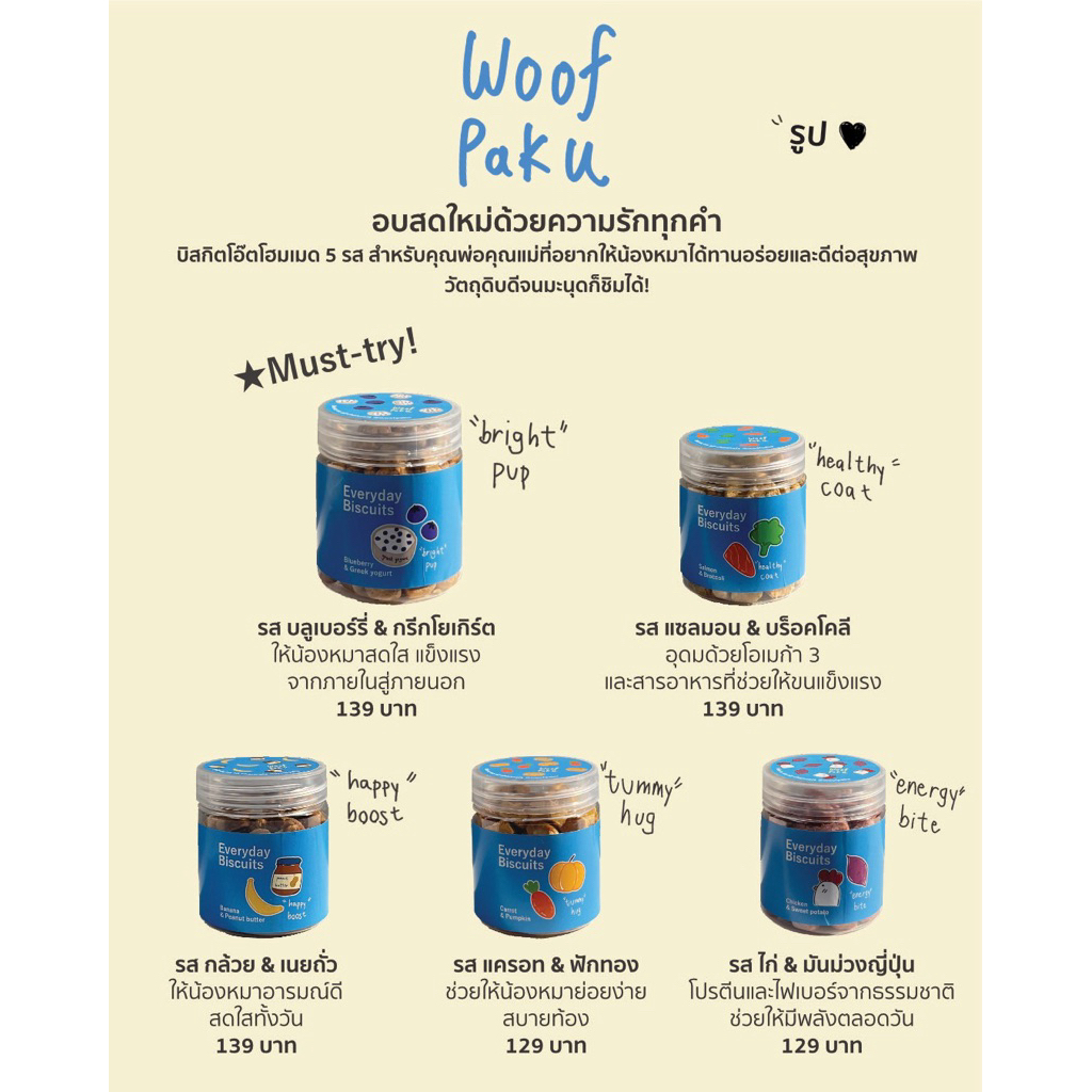 ขนมหมาโฮมเมด บิสกิตสุนัข คุกกี้สุนัข 5 รส ไซส์ S กระปุกเล็ก | คลีน ออแกนิค ไม่ใส่วัตถุกันเสีย ไม่ใส่เกลือ | Woof Paku