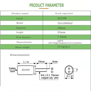 JCCON คาปา 35v 50v 63v 4700uf 6800uf 10000uf คาปาซิเตอร์35v คาปาโมแอมจิ๋ว Capacitor