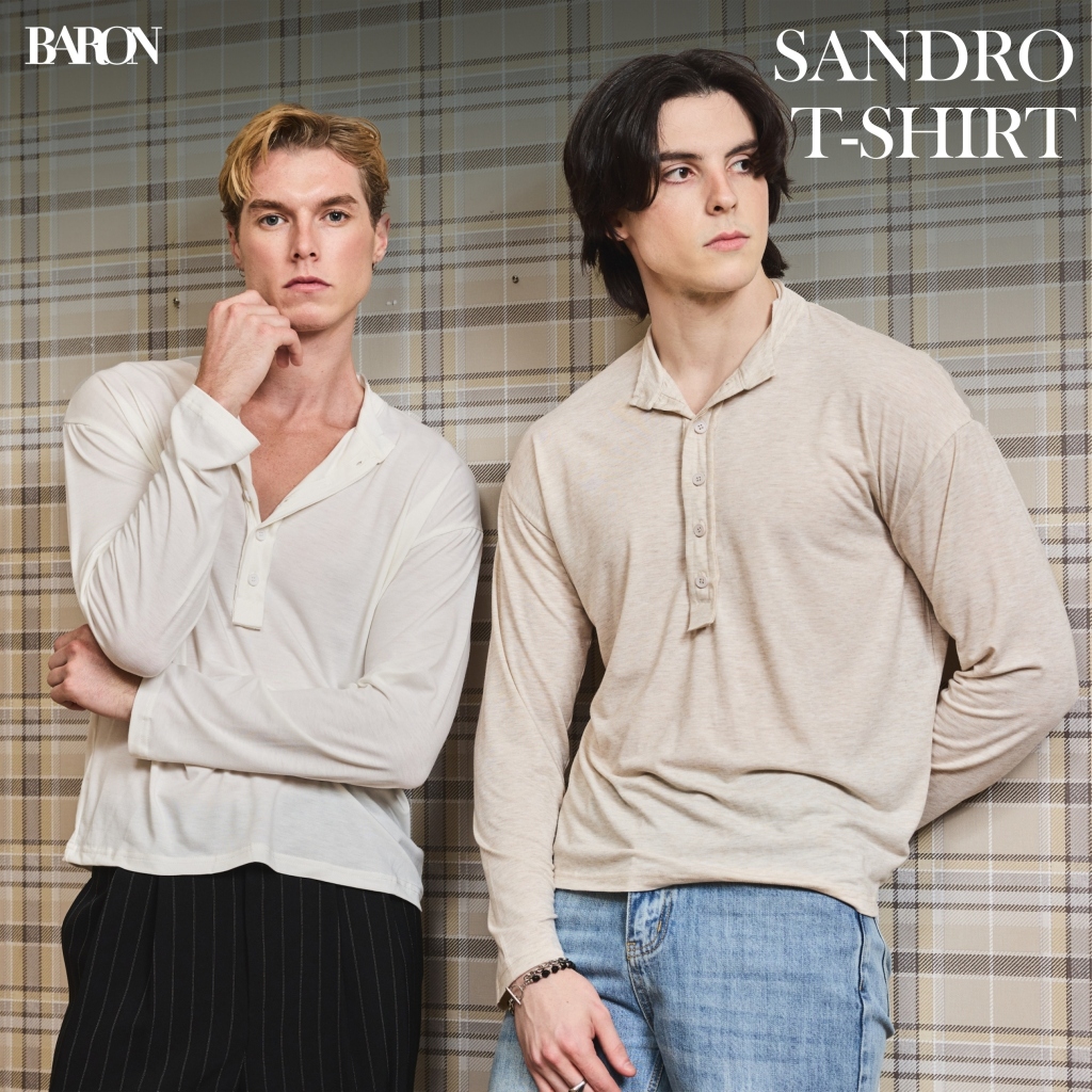 BARON "SANDRO" Henley T-Shirt เสื้อเชิ้ตคอเปิดแขนยาว ผ้าบาง หน้าร้อน Summer