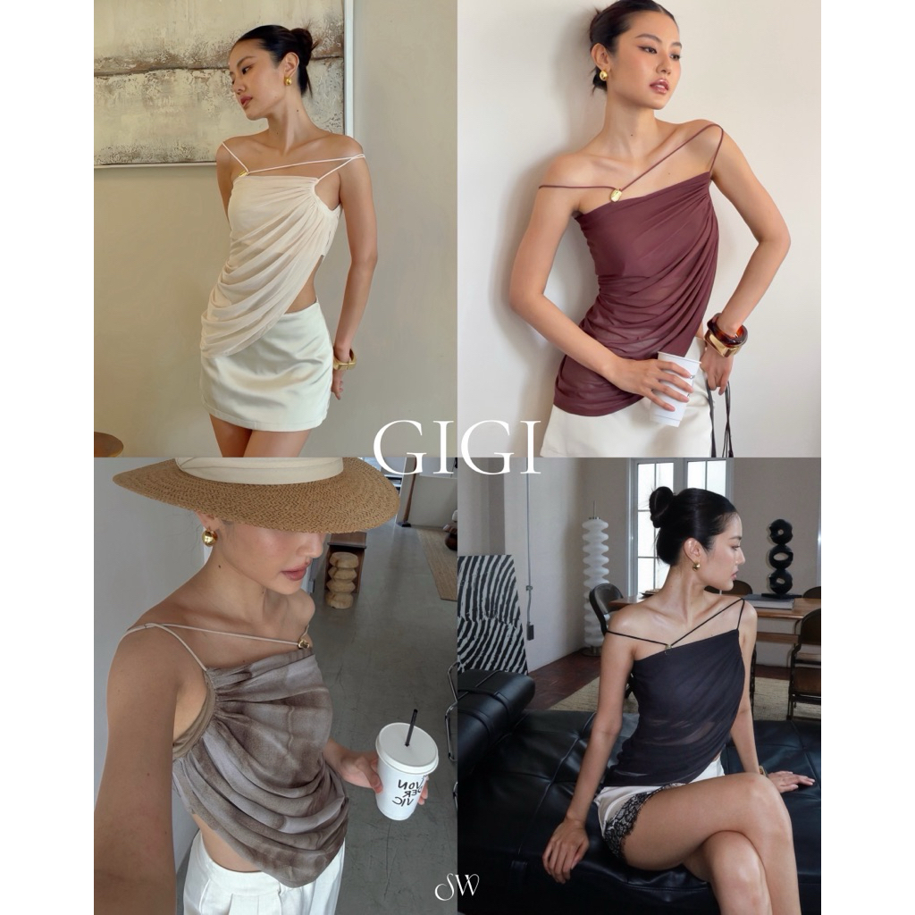 Gigi top เสื้อจับเดรปมาพร้อมอะไหล่สีทอง