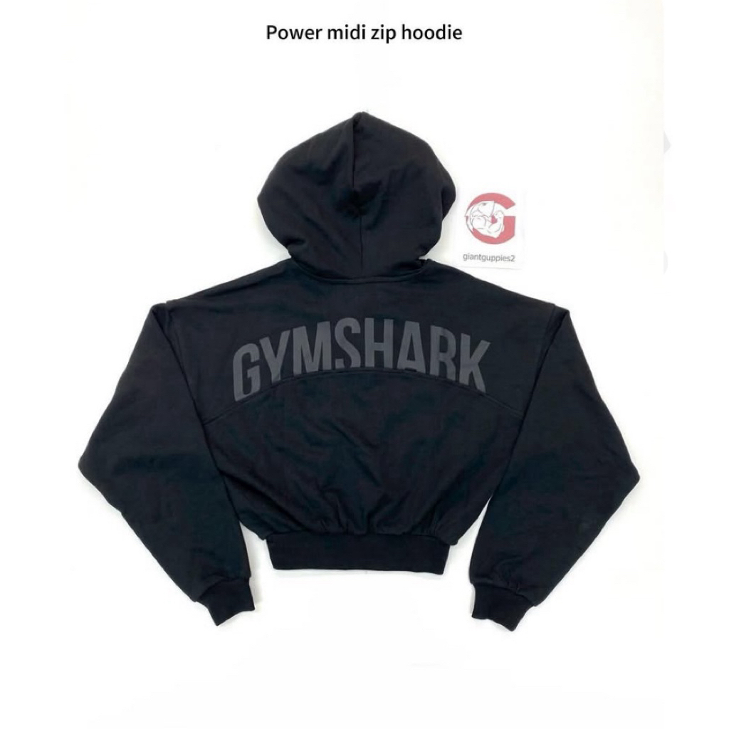Gymshark ของแท้ 100% พร้อมส่ง Power midi zip hoodie(Women)- Black🖤 Size XXS