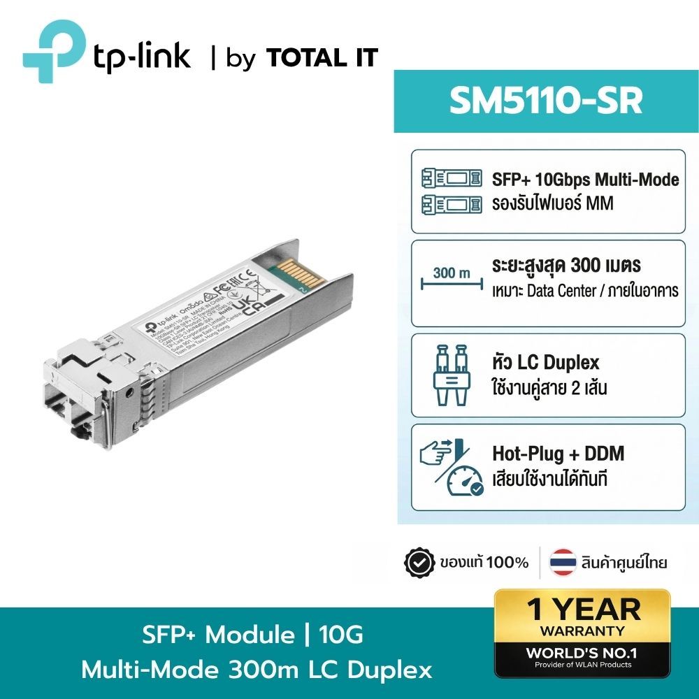 TP-Link SM5110-SR โมดูล SFP+ 10G Multi-Mode Fiber ระยะ 300m หัว LC Duplex ประกันศูนย์