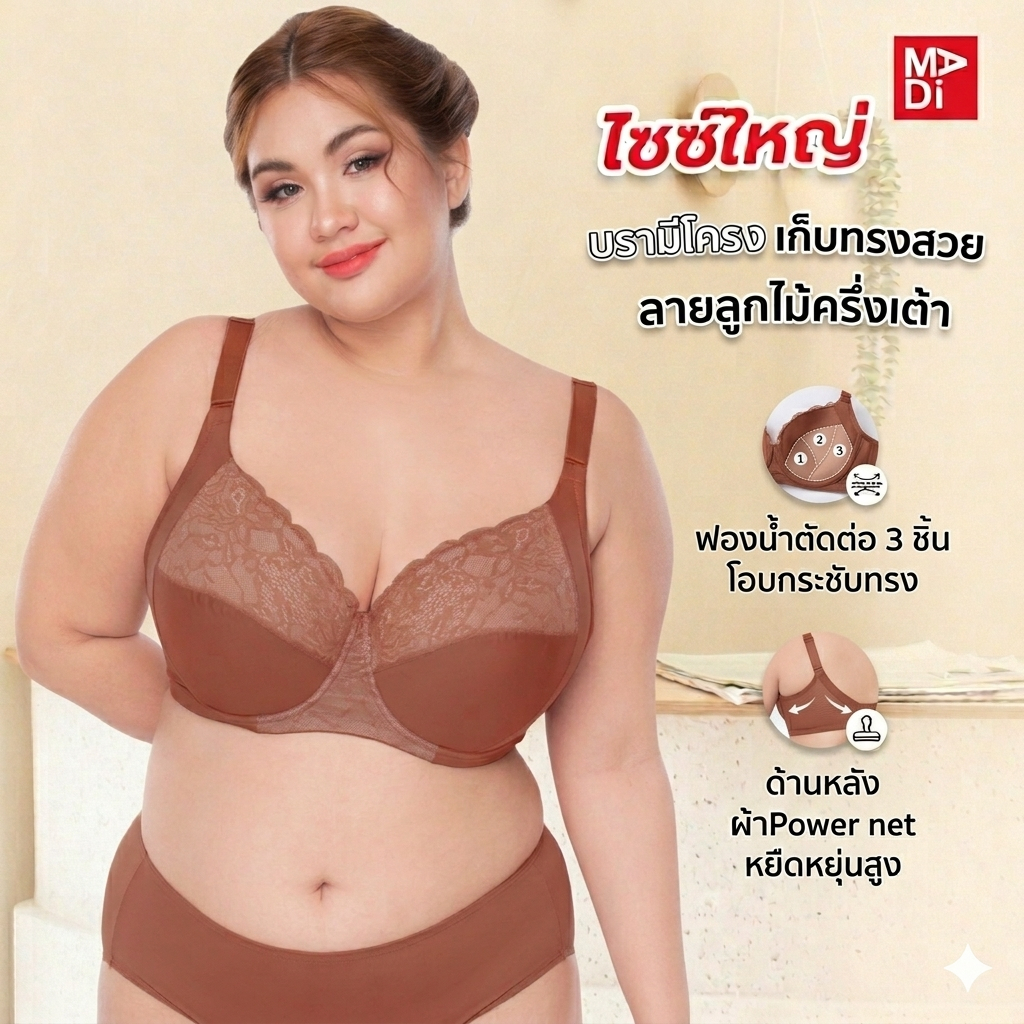 Sgarlet Plussize เสื้อในมีโครง สาวอวบ ลายลูกไม้ กระชับทรงสวย ไม่กดเจ็บ Lace bra MB1734