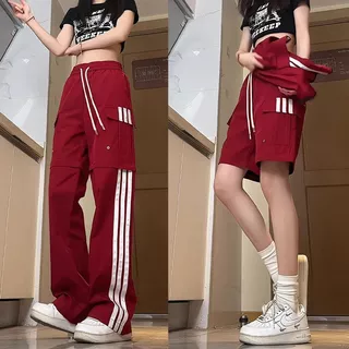 ADIDASกางเกงคาร์โก้ผู้หญิง ทรงตรงหลวม เอวสูง ขากางเกงถอดได้ 2 แบบในตัว ดีไซน์เส้นสาย เท่สตรีท ใส่ได้ทั้งหญิงชาย แฟชั่นให