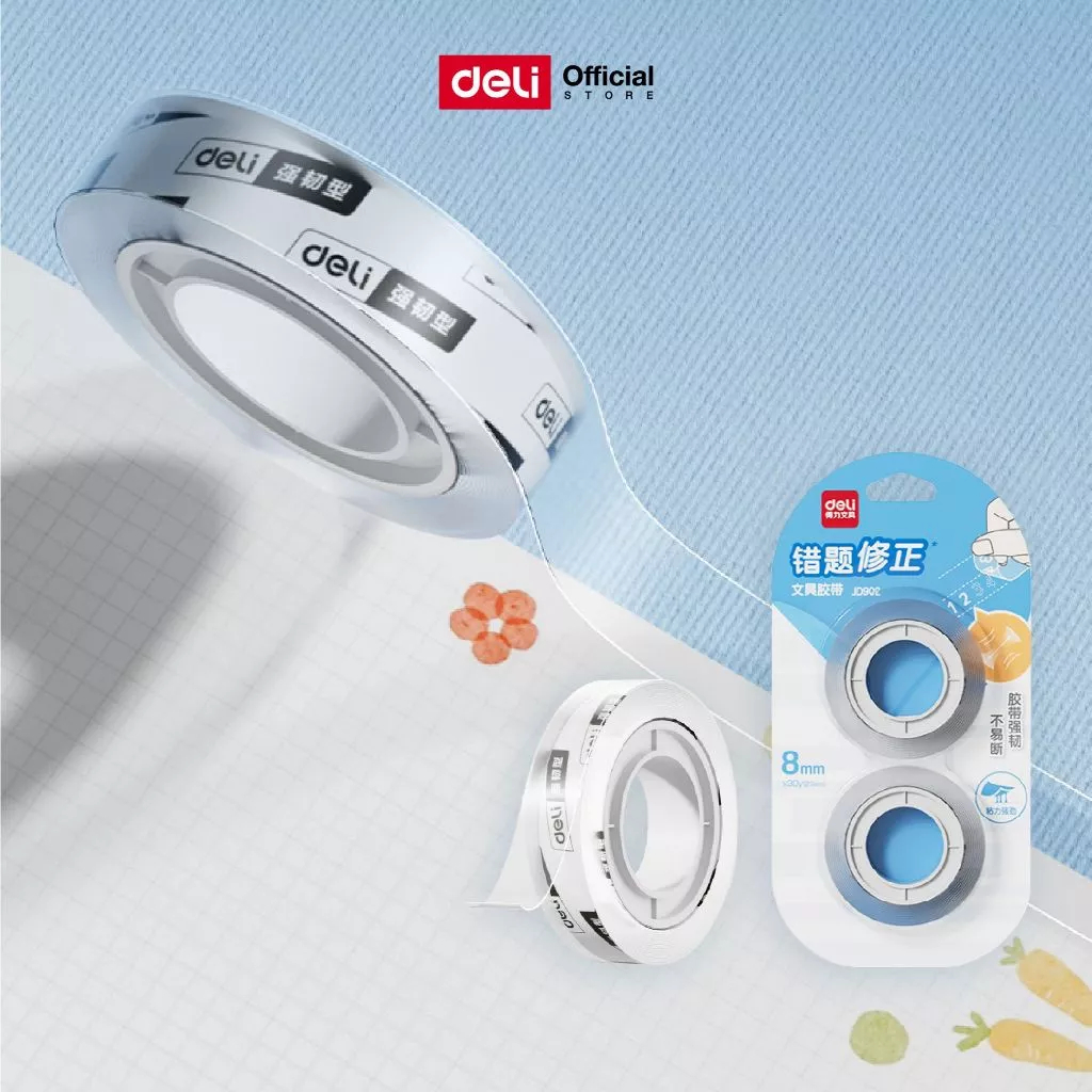 เทปใสพกพา Deli JD902 กาวแน่น ติดทน ยาว 30 หลา แพ็ค 2 ม้วน ใช้งานสะดวก Clear Tape