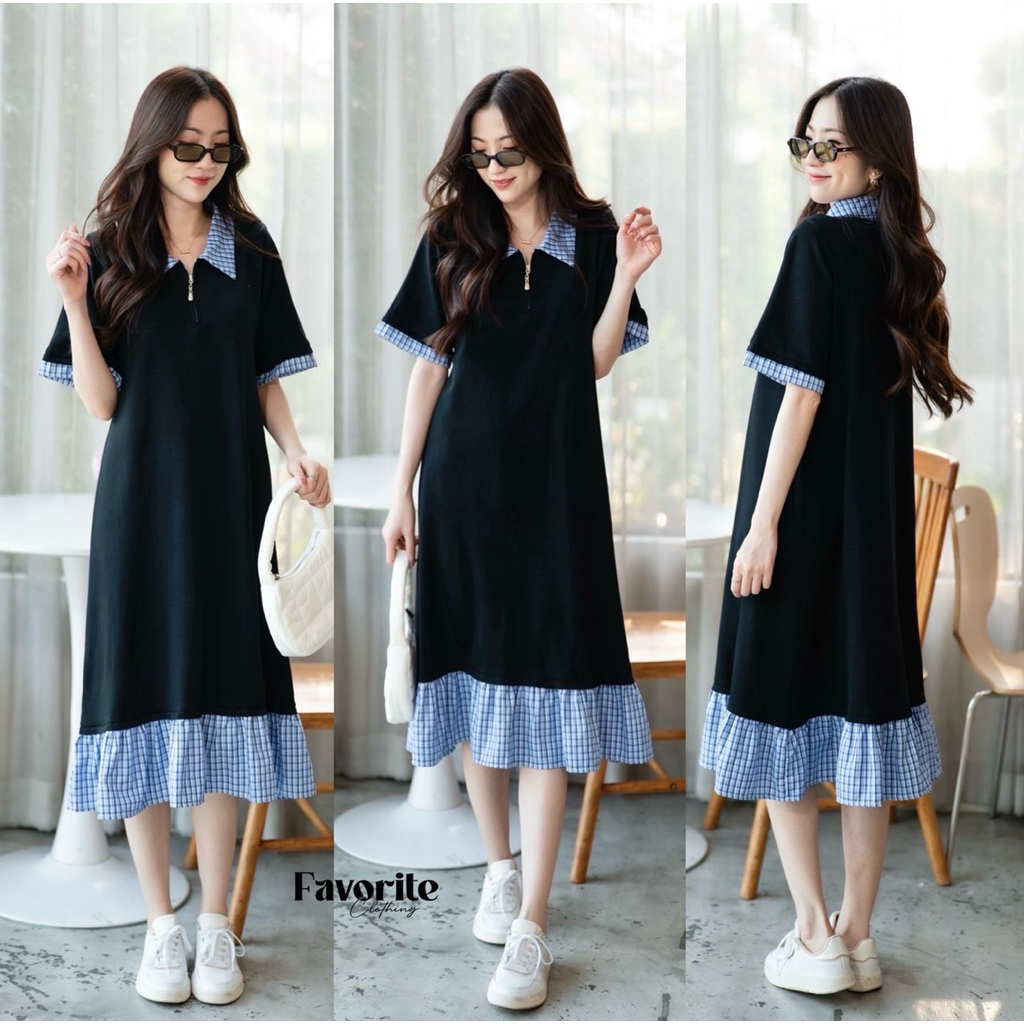 🌈🌿🌸🌼🌺🖤💙🇰🇷 Knit Patch Scott Zip Collar Maxi Dress
