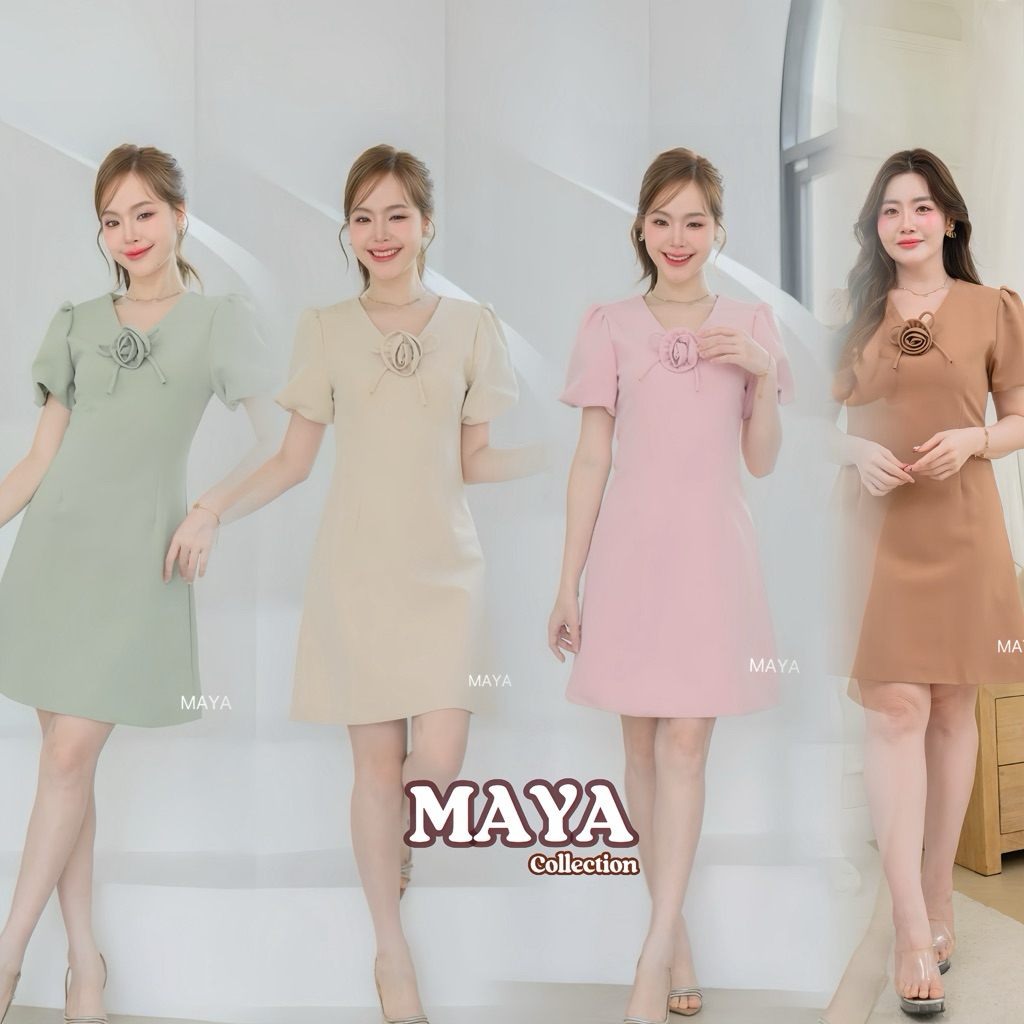G130 s-2xl ฟ้า ใหม่ค่า เดรสสั้นไปงาน ชุดเดรสทำงาน ชุดเดรสไปงาน แถมดอกไม้เข็มกลัด 1ดอก