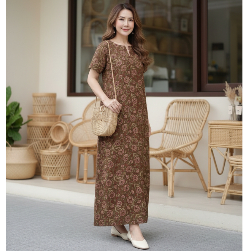 Nana’s Craft เดรสยาว ผ้าฝ้ายอินเดีย Indian Hand Block รูปที่ 4