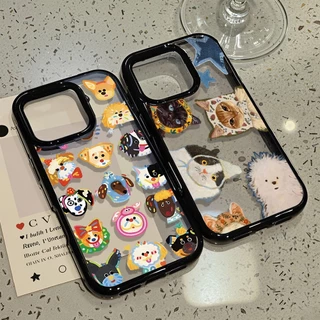 INS เหมาะสำหรับ iPhone 11 13 17 Pro Max 16 15 14 12 11 Pro Max Air 13Proเคสโทรศัพท์มือถือ TPUกันกระแทกรูใหญ่ลายการ์ตูนใส