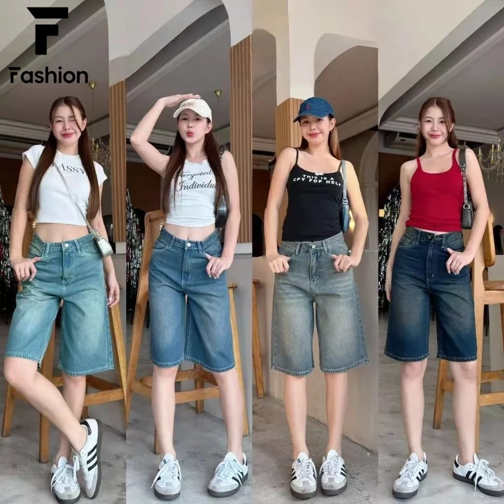 กางเกงยีนส์ขาสั้น เอวสูง ทรงหลวมขากว้าง เกาหลีสายวินเทจ ใส่สบายไม่อึดอัด ถูกใจสาวขาช้อป