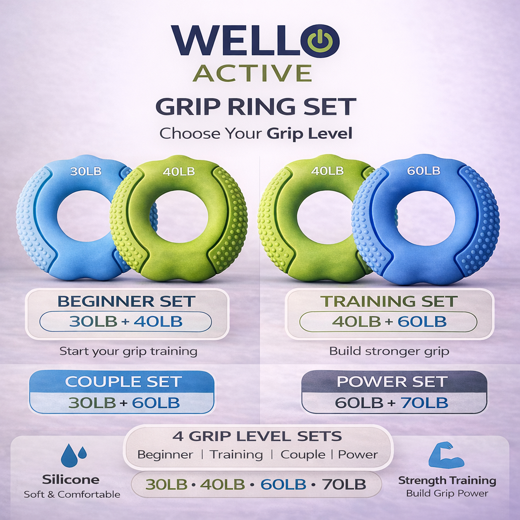 WELLO Hand Grip Ring Set คู่ บริหารมือ บริหารนิ้ว Silicone Grip Trainer ฝึกแรงบีบมือ Finger Strength