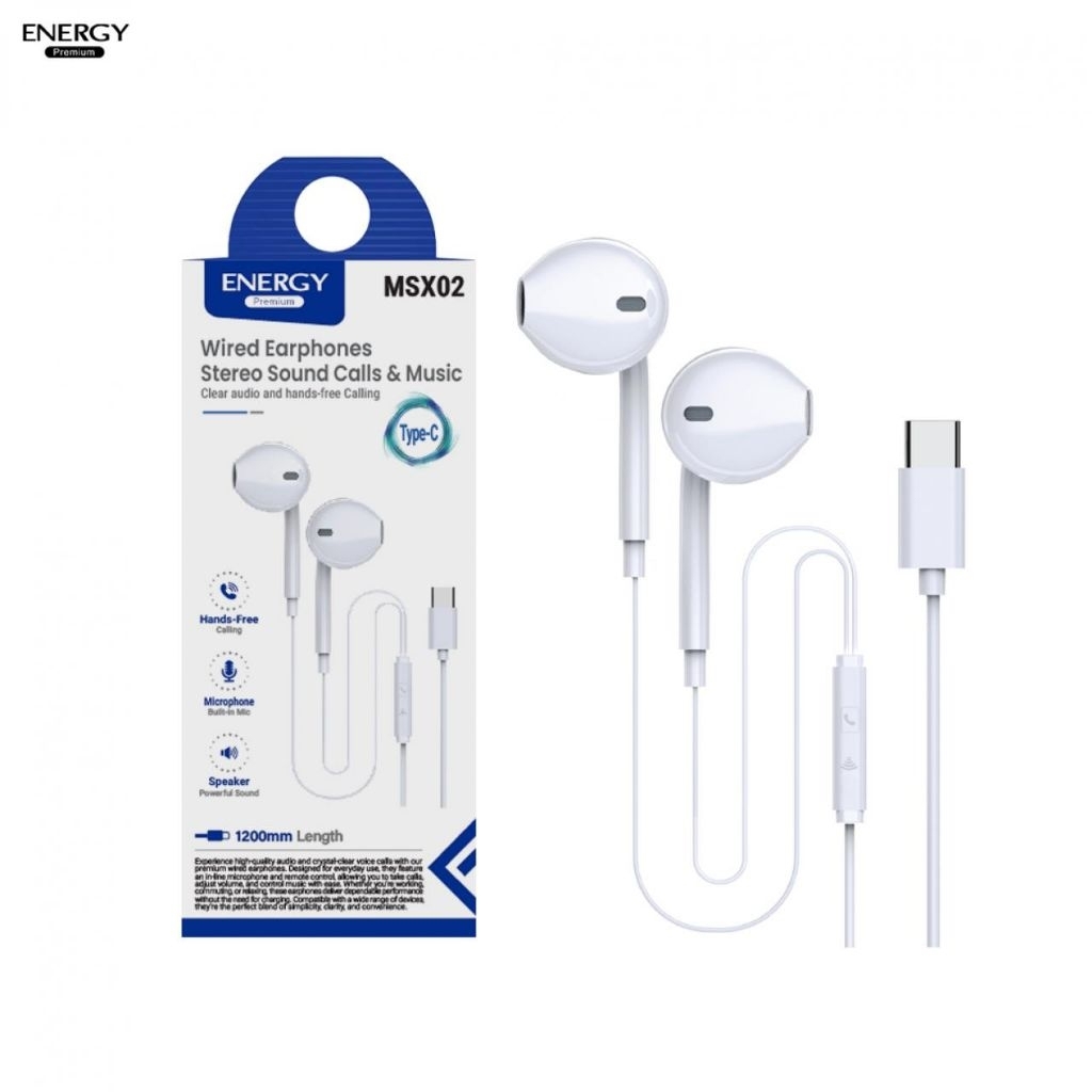 Energy Premium หูฟัง สมอลทอร์ค สีขาว Wired Earphones Stereo Sound Calls & Music รุ่น MSX02 (Type-C)