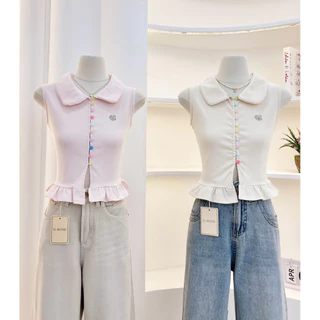 G-rose เสื้อแขนกุดปกหยัก ผ้าร่องลายริ้ว