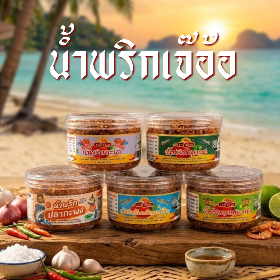 น้ำพริกเจ๊อ้อ 60 กรัม มีให้เลือกหลายรส น้ำพริกแห้ง น้ำพริกทะเล