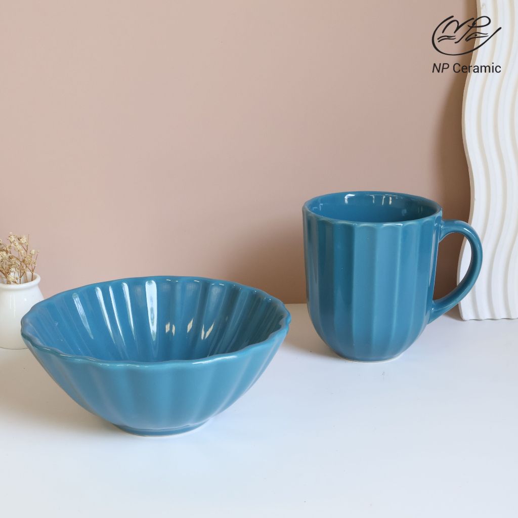 [ลดสูงสุด 80%] NP Ceramic ถ้วยเซรามิค ชามเปลือกหอยสีเขียวบลู สวยหรูดูแพง