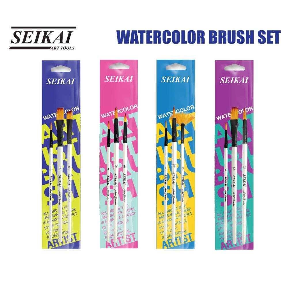 SEIKAI ชุดพู่กันสีน้ำไนล่อน 3 ด้าม ARTIST (SE-A093) Watercolor Brush Set (ราคาต่อ 1 ชุด)
