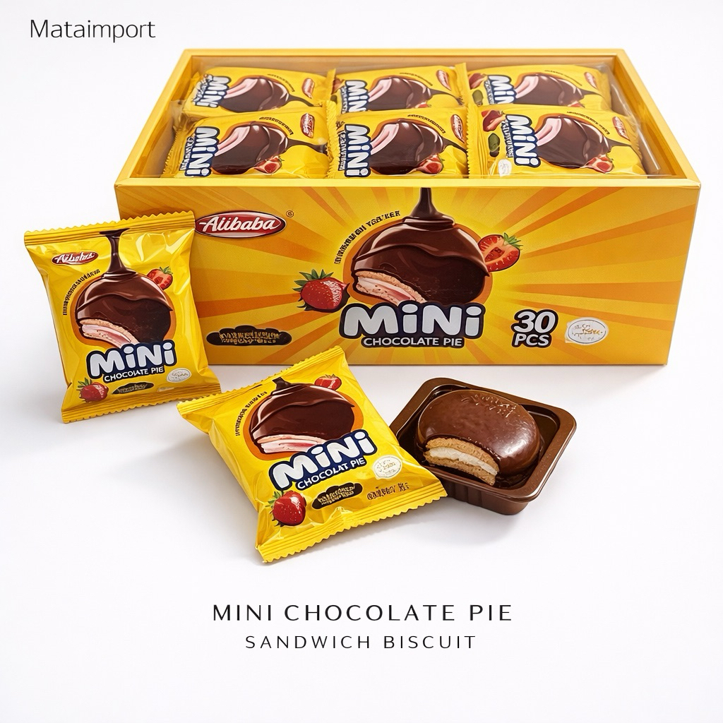 Mini Chocolate Pie ไส้ครีม แยมสตรอเบอร์รี่ เคลือบช็อกโกแลต นุ่มละมุน 1กล่อง30ชิ้น