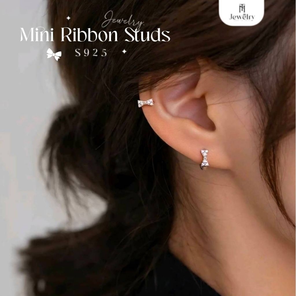 ✨ TM Jewelry ต่างหูเงินแท้ 92.5% รุ่น Mini Ribbon Studs 🎀ต่างหูห่วงโบว์จิ๋ว ตุ้มหูเงินแท้ ตุ้มหูแฟชั่น พร้อมกล่อง 🎁