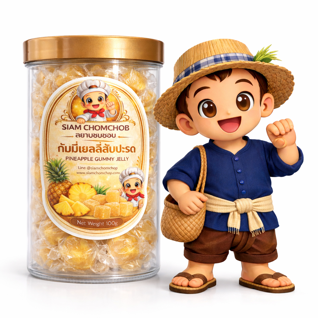 กัมมี่เยลลี่สัปปะรดภูแบบ กระปุกฝาสีทอง 180g