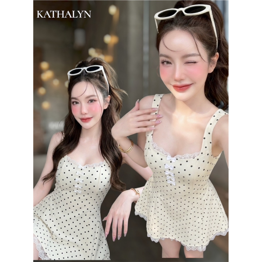 D4 งานป้าย Kathalyn Dress เดรสสั้นลายจุดผูกหลัง
