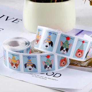 [พร้อมส่ง🇹🇭] สติ๊กเกอร์ลายแสตมป์รูปน้องหมา (ม้วน 200 ดวง) มีให้เลือก 5 แบบ
