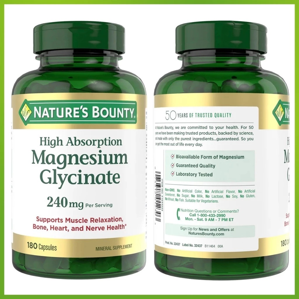 เนเจอร์ เบาน์ตี้ แมกนีเซียม ไกลซิเนต 240 มิลลิกรัม Nature's Bounty Magnesium Glycinate 240mg