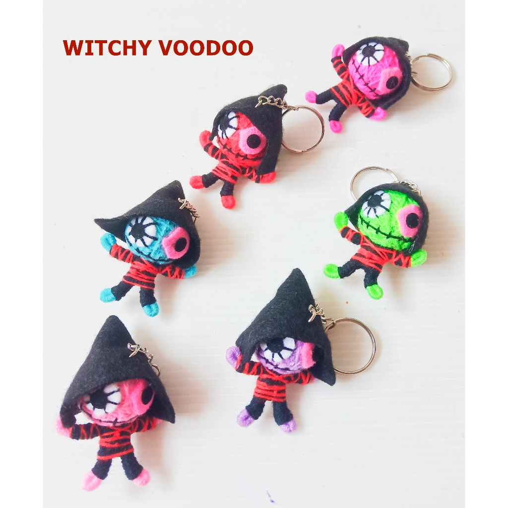 พวงกุญแจ ตุ๊กตาวูดู Unique Witch Voodoo Doll Keychain – Handmade Big Eye String Doll with Triangle H