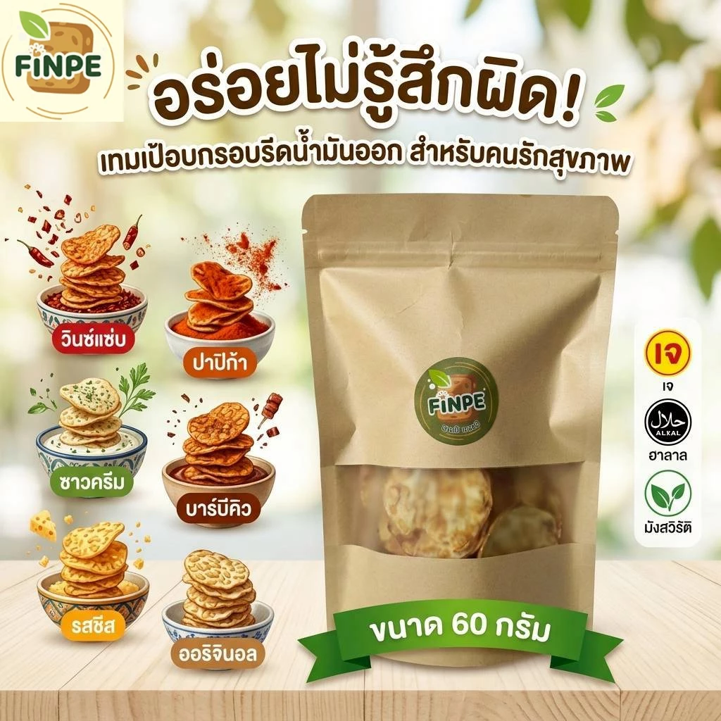[ ซื้อ 5 แถม 1 ] เทมเป้ทอดกรอบ อบไล่น้ำมัน อร่อยฟิน กินเพลินแบบไม่รู้สึกผิด! เจ ฮาลาล ม