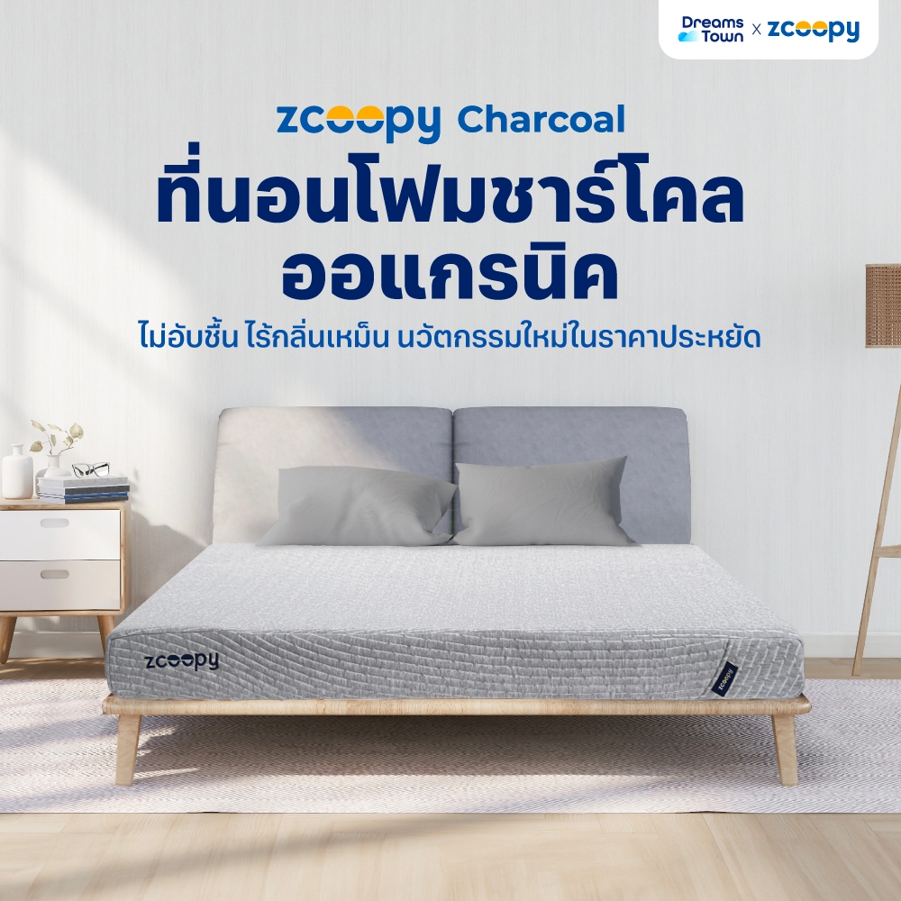 [ใส่โค้ด DREAZP200 ลดเพิ่ม 200] Zcoopy ที่นอนโฟมชาร์โคล สัมผัสนุ่มแน่น ลดอาการปวดหลัง ระบายอากาศดี รุ่น Charcoal