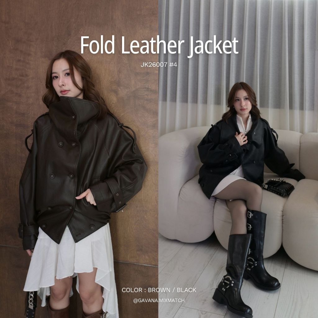 GAVANA - Fold Leather Jacket - แจ็คเก็ตหนัง - #JK26007
