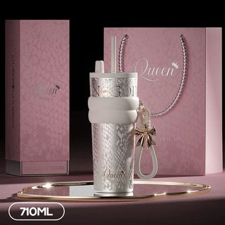 Sidagar แก้วเก็บความเย็น 710ML/24OZ เคลือบเซรามิก แก้วน้ำเก็บความเย็น มีหลอดดูด แก้วน้ํา มีที่เก็บฝาหลอด