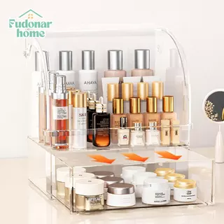 Fudonar กล่องใส่เครื่องสำอาง กล่องเก็บเครื่องสำอางอะคริลิก 3 ชั้น ลิ้นชักจัดระเบียบโต๊ะเครื่องแป้ง