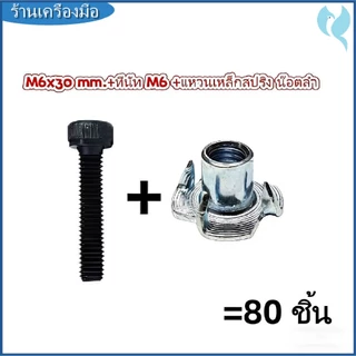 น็อตลำ M6x30mm + แหวนเหล็กสปริง M6 (ชุด 80 ชิ้น) สำหรับเฟอร์นิเจอร์ DIY