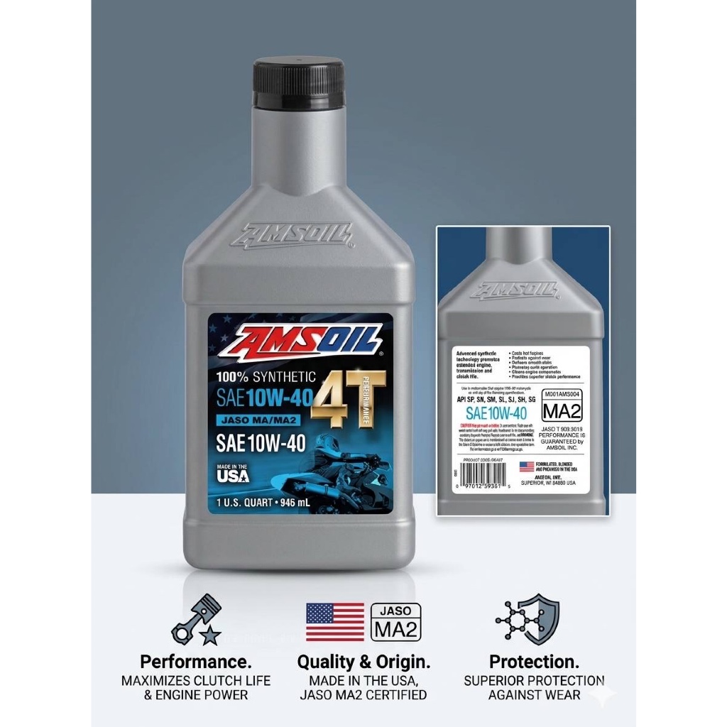 น้ำมันเครื่อง AMSOIL 4T นำ้มันเครื่องสังเคราะห์แท้ 100% (946 ml) 10W-40 20W-50 10W-50